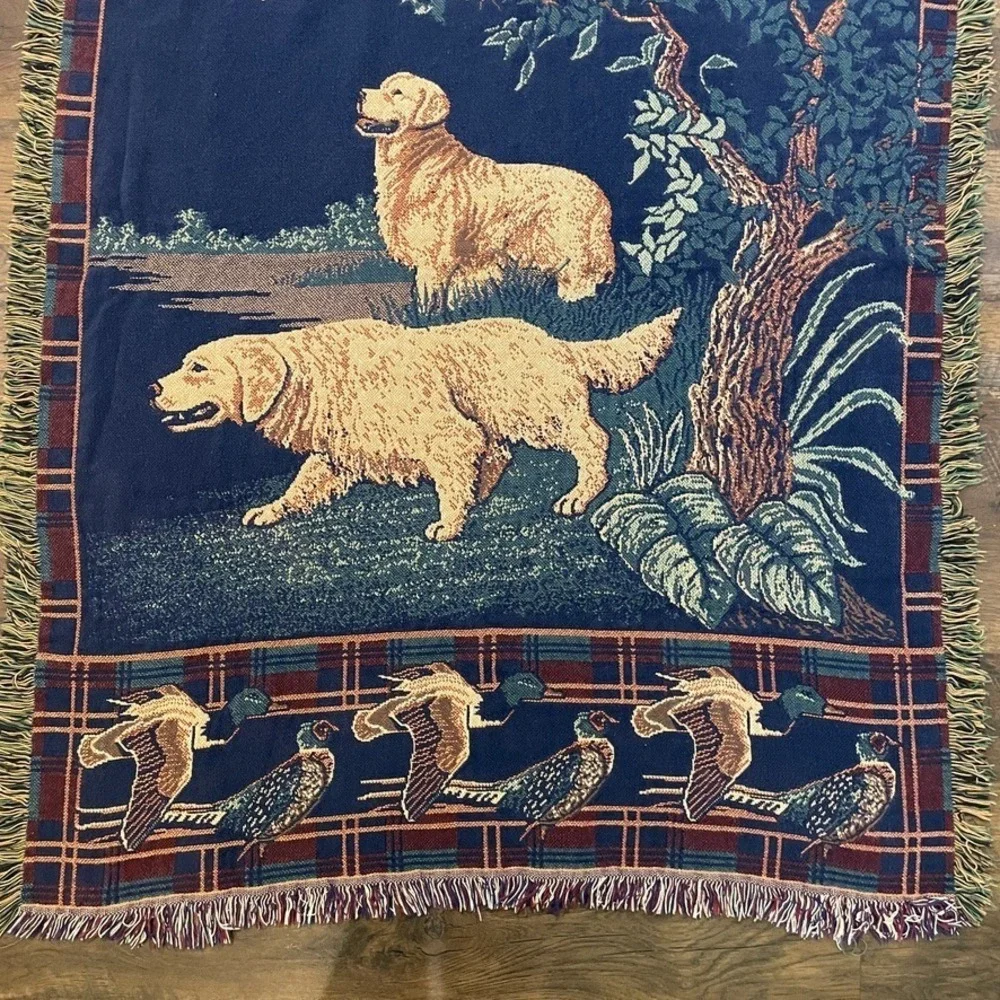 Hunting Dog Lab Retriever Duck Tapestry Throw Blanket Lodge Cabin Decor 65.5x46